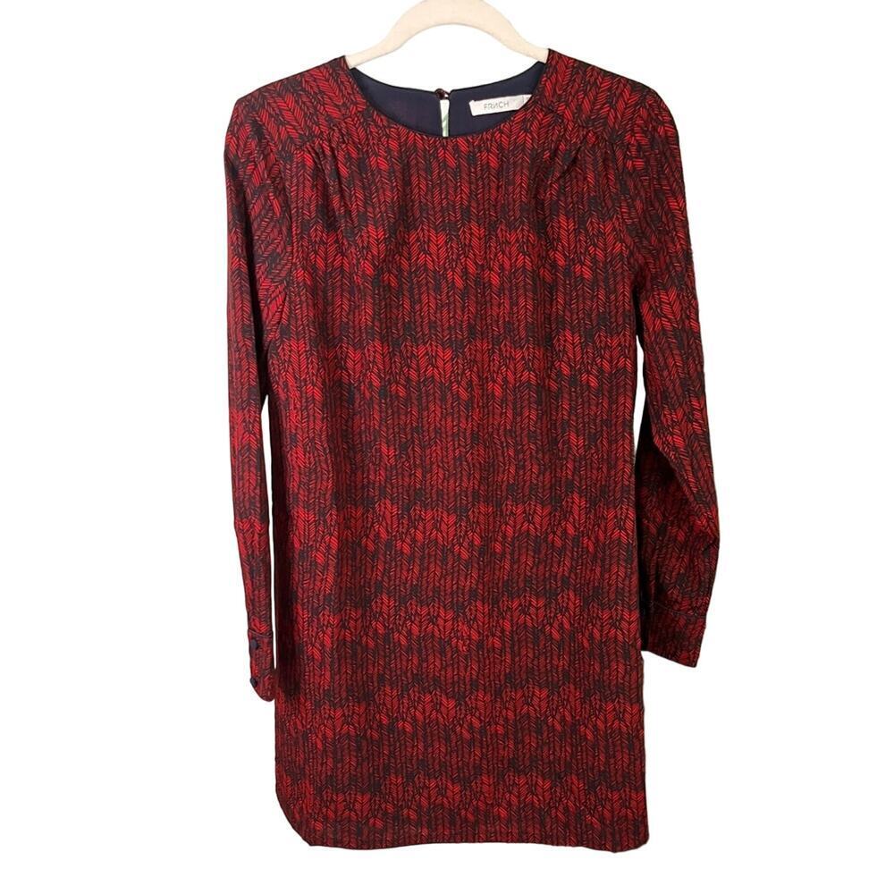 FRNCH Deep Red Long Sleeve Print Dress Sz S